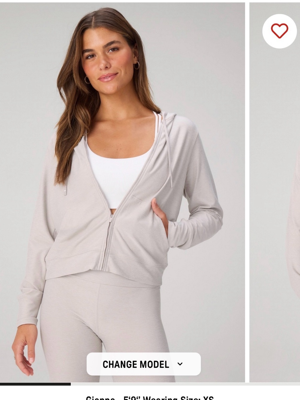 Fabletics Light Beige Zip Hoodie